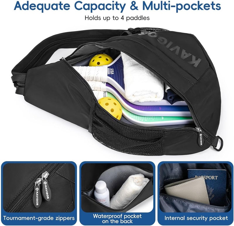 KAVIGOR 2025 Pickleball Sling Bag, Convertible Ultra-Light Backpack with Skin-Soft Fabric & Wet/Dry Pocket, Fits 4 Paddles + Gear - Image 2